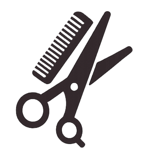 Black icon of scissors and a comb on a white background