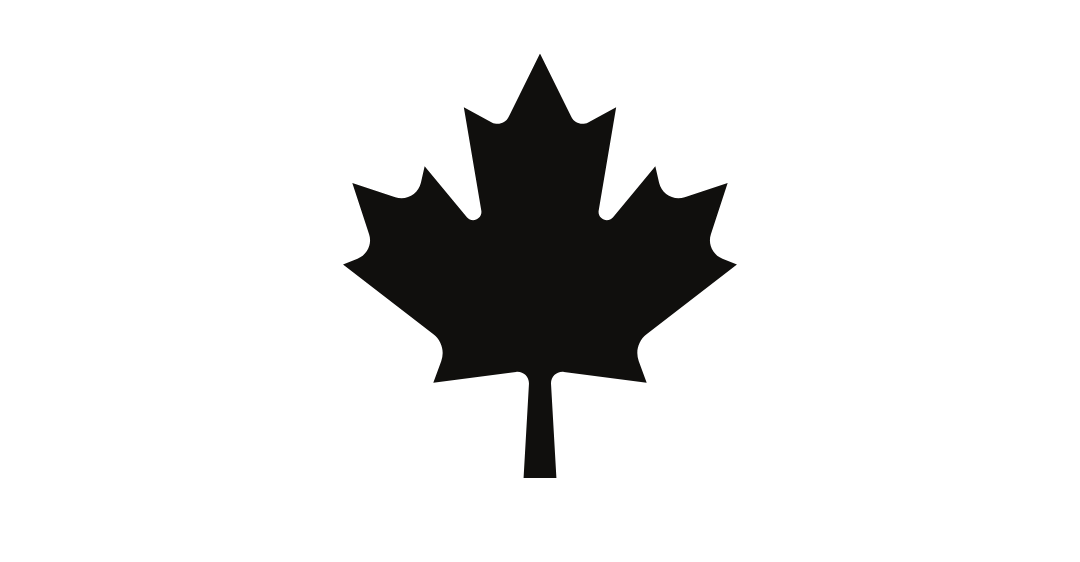 Black maple leaf symbol on a white background